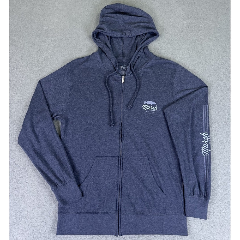 Marsh Wear Hoodie Jacket Small Navy Blue Jersey Cotton Coastal Prep Nautical